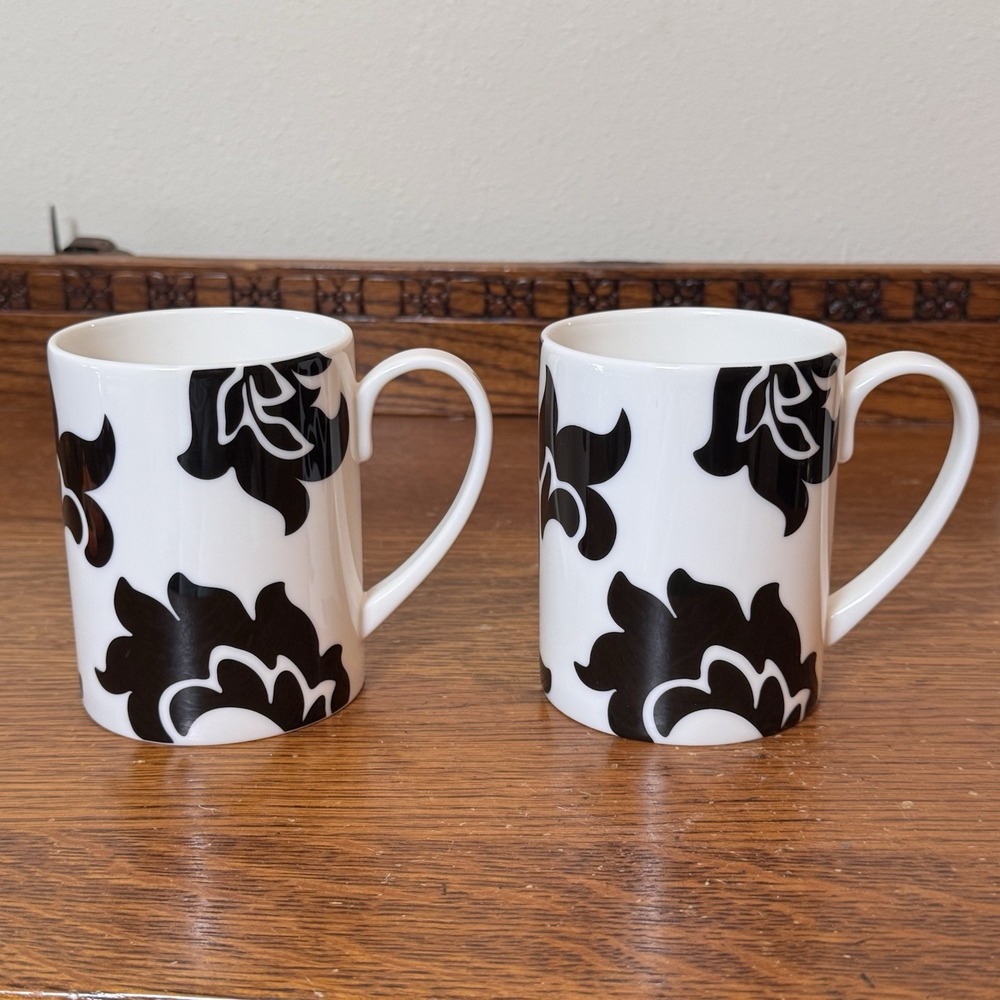Martha Stewart Lisbon Black Floral Mugs Set of 2, Porcelain 4.25" Macy's